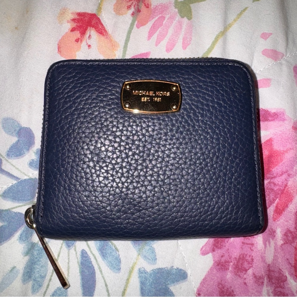 Michael Kors Navy Jet Set Small Pebbled Leather Wallet